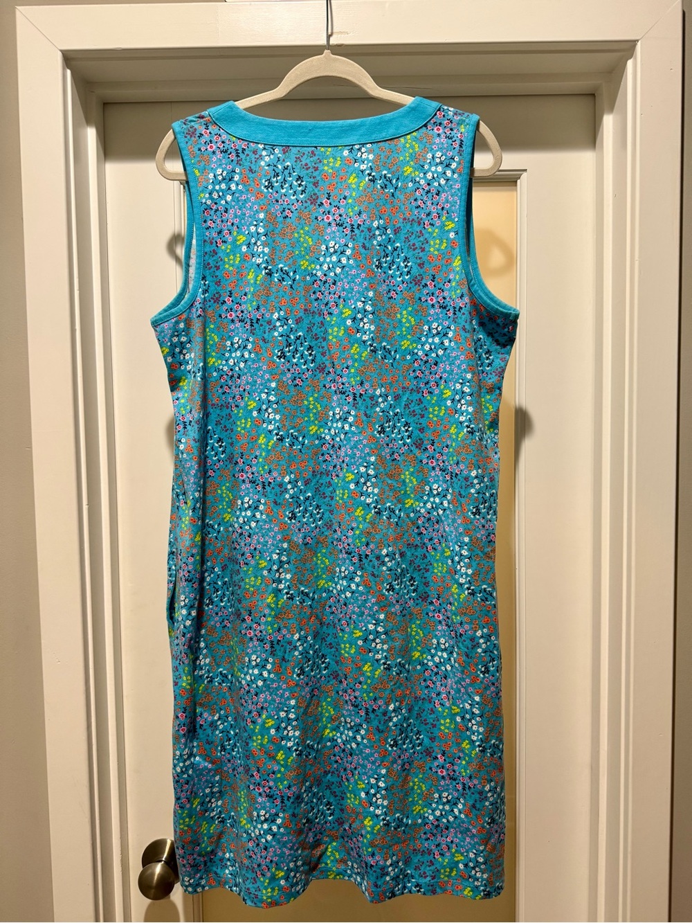 Lands’ End Floral Sleeveless Dress XL Blue Pull On Pockets Casual Midi - Picture 4 of 14